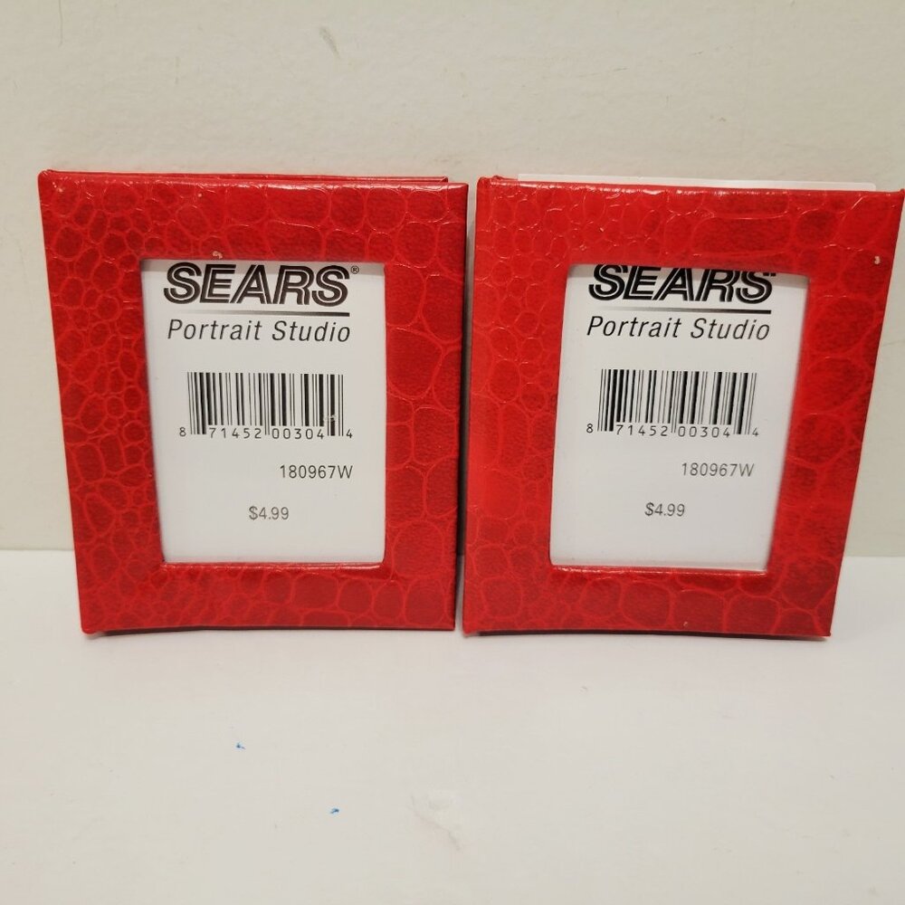 2 SEARS Portrait Studio Mini Red Animal Print Photo Album Picture Holders